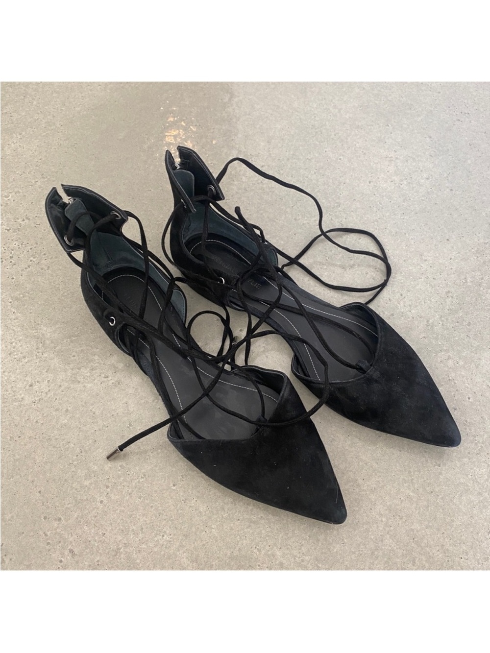 Kendall & Kylie Black Lace-Up Pointed Flats with Ankle Ties